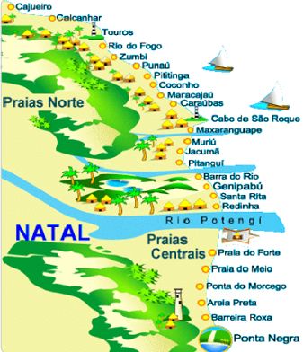 Mapa de las Playas zona norte de Natal