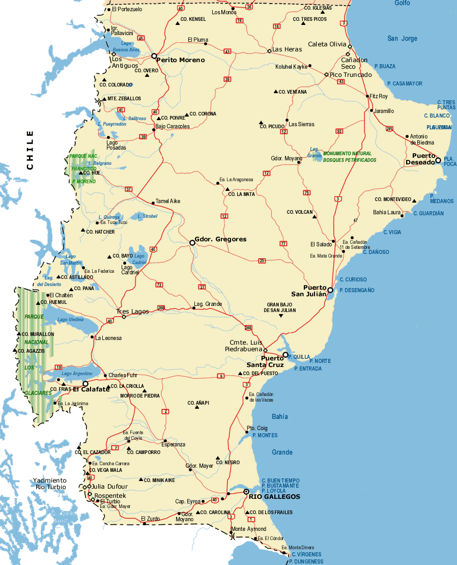 Mapa de la Provincia de Santa Cruz, Argentina