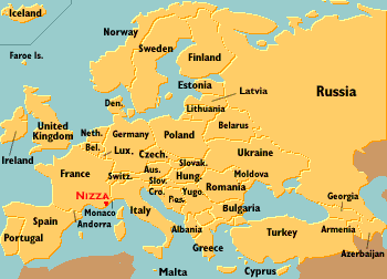 Mapa de Niza en Europa