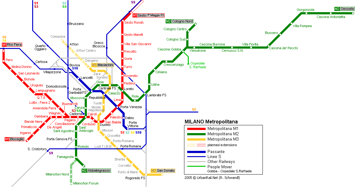 Mapa del Metro de Milán.