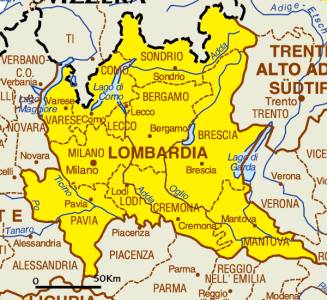 Mapa de la Región de Lombardía en Italia.