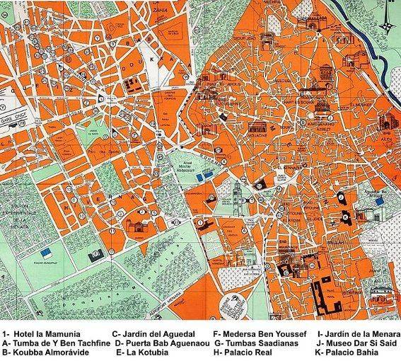 Mapa Centro y Plano de Marrakech