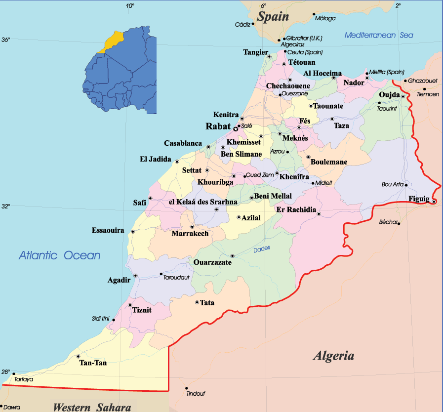 Mapa División Política de Marruecos