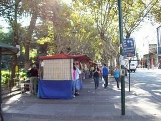 Artesanos ubicados en la Plaza San Martïn sobre la calle Intentenden Campos de la ciudad de San Martín, Mendoza