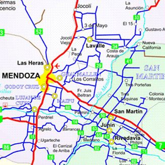 Mapa Valle Central Mendoza: Junin, Rivadavia y San Martin