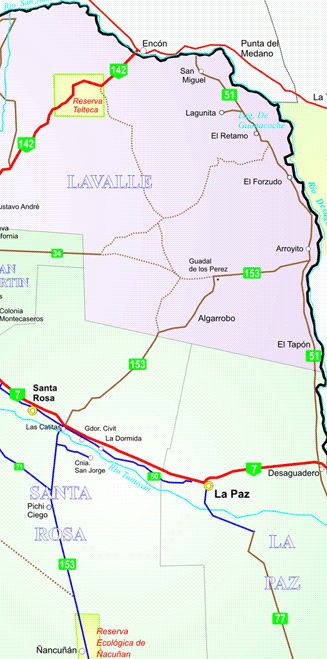 Mapa zona Noreste Mendoza: Lavalle, Santa Rosa y La Paz