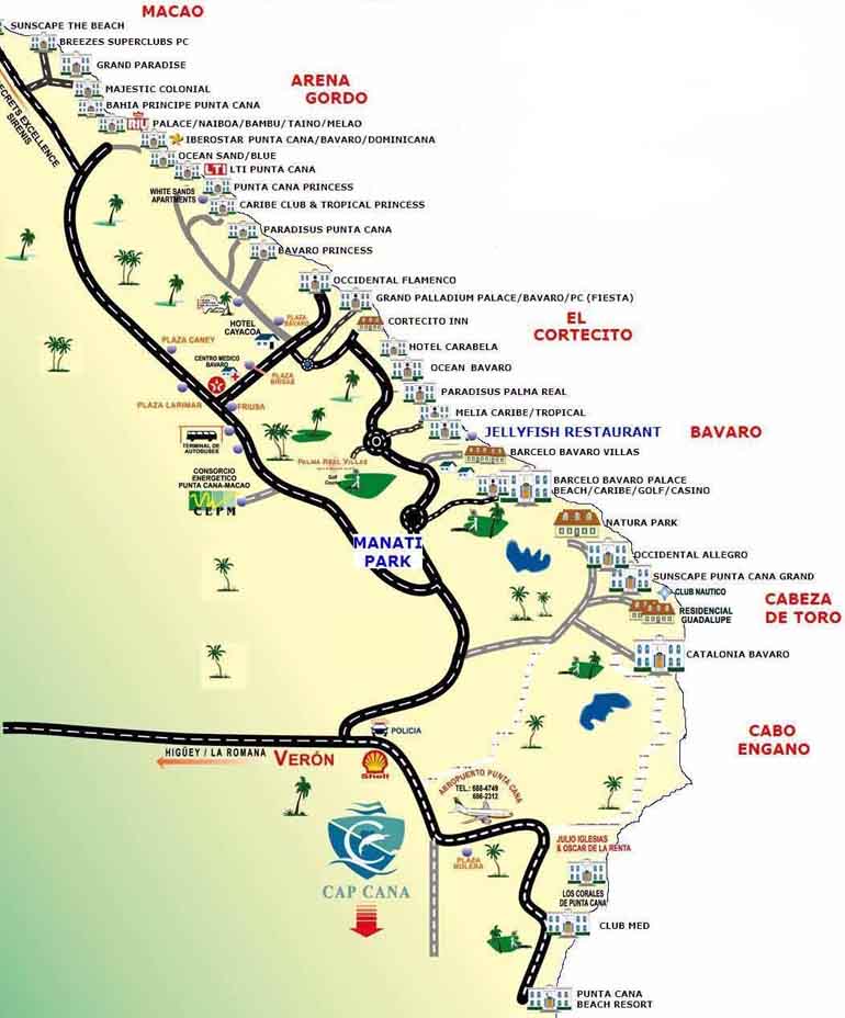 Mapa hoteles Punta Cana