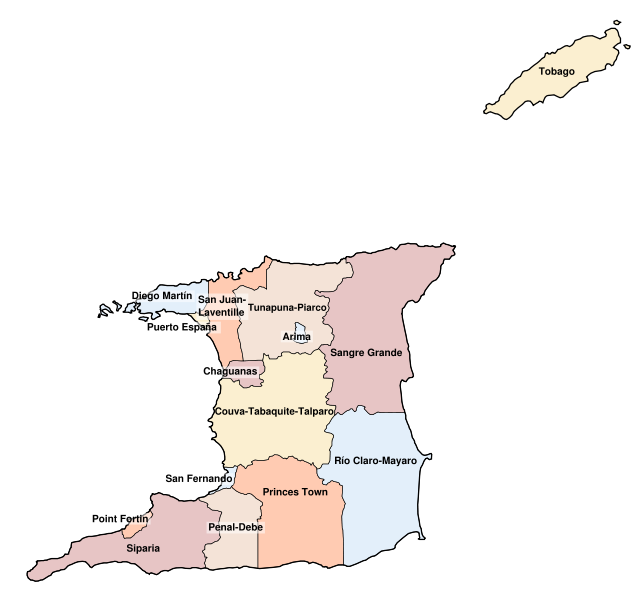 Mapa Regiones Trinidad y Tobago