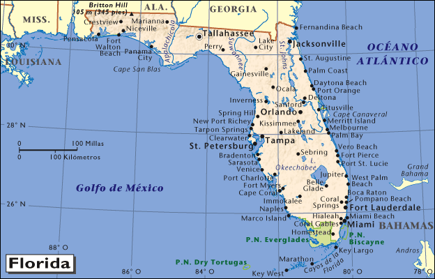 Mapa del estado de Florida