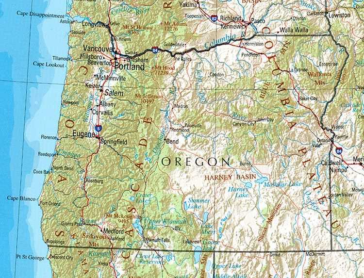 Mapa geográfico de Oregon